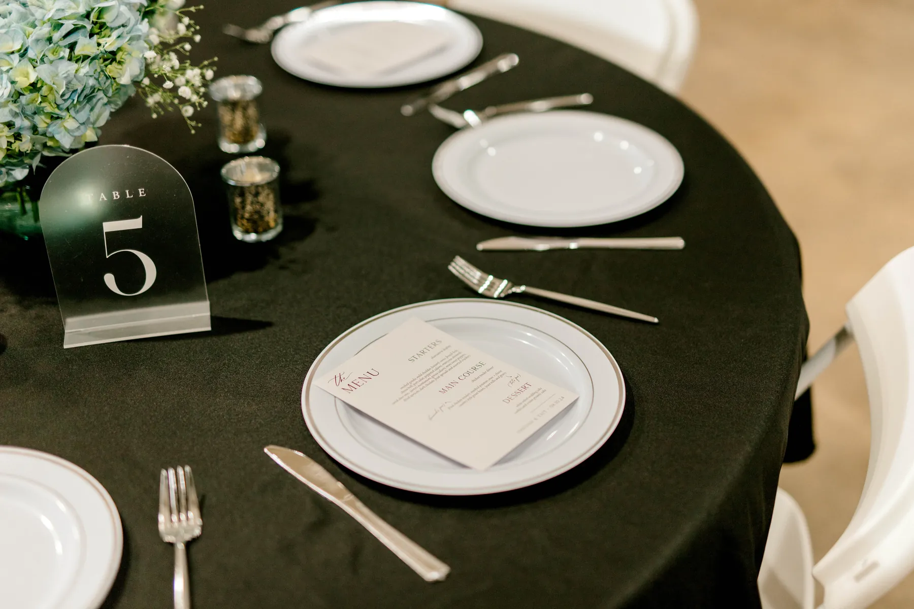 Place settings with a table number